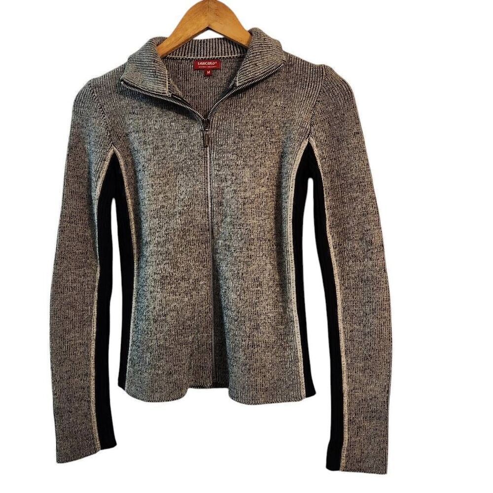 Sancred Outstreet Philozophy full zip heathered grey black sweater medium